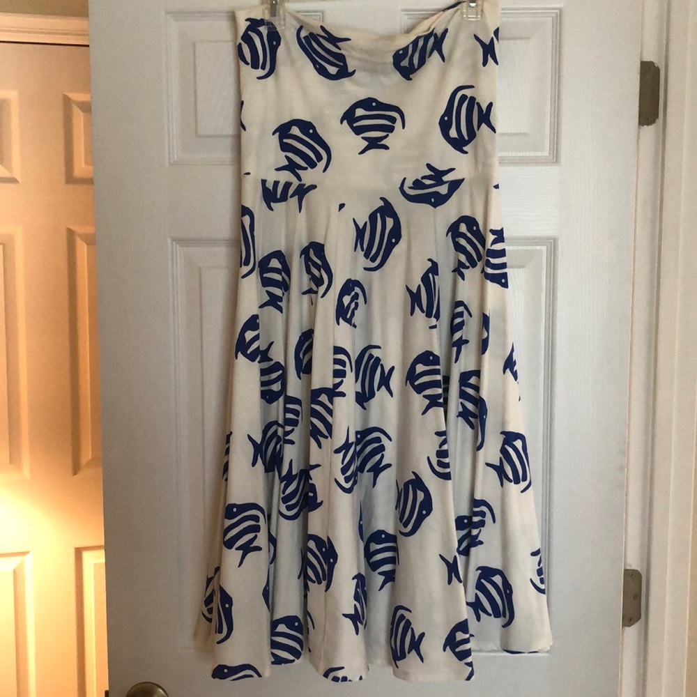J Crew White and Blue Strapless Dress